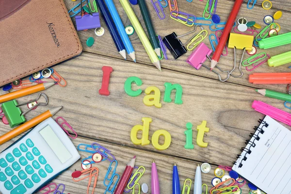I can do it word and office tools on wooden table