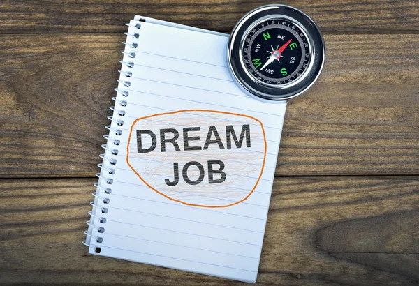 Dream Job text and compass on wooden table