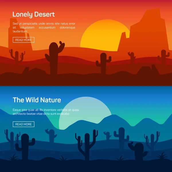 Horizontal banner set with lonely desert and wild nature