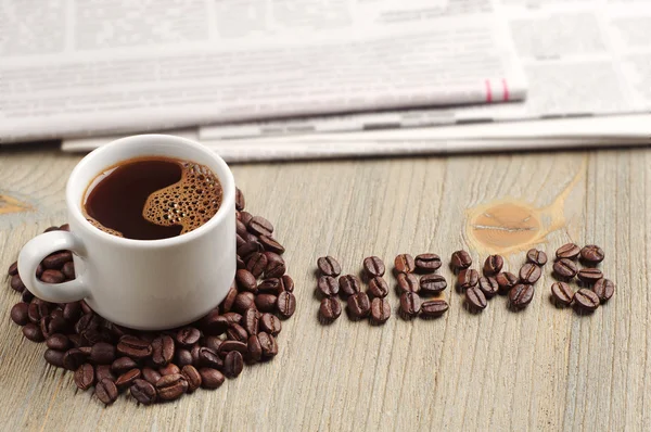 Coffee, newspaper and the word news