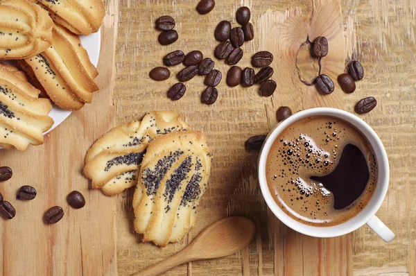 Homemade cookies with poppy and coffee