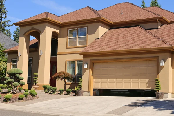 Open garage door in suburban family home