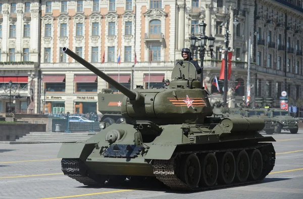 Medium tank T-34-85 during the rehearsal of the parade dedicated to the 70th anniversary of the Victory in the great Patriotic war.