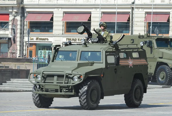 Rehearsal of parade in honor of Victory Day in Moscow. The GAZ Tigr is a Russian 4x4, multipurpose, all-terrain infantry mobility vehicle.