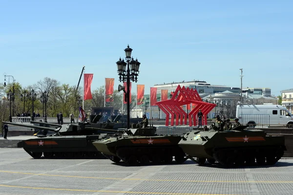 Rehearsal of parade in honor of Victory Day in Moscow. The latest main battle T-14 