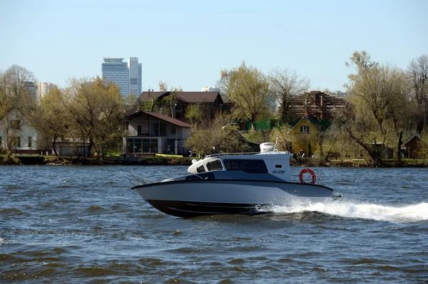 Patrol boat on the river Moscow.