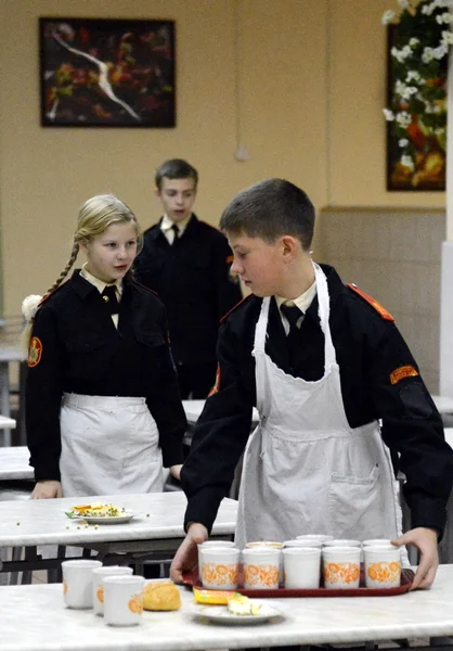 On duty in the dining room in the cadet corps of the police.