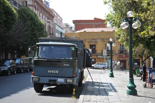 A military vehicle on the streets of La Paz