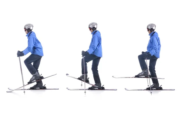 Skiier demonstrate how to warm up in skiing. Balance exercise.