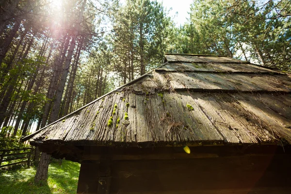 Wooden roof of old cabin