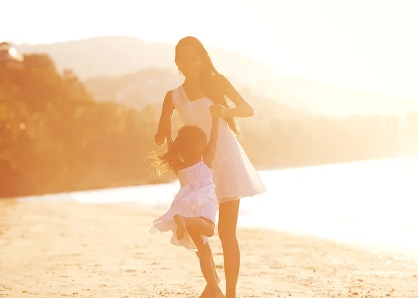Mother and daughter happy in love at sunset