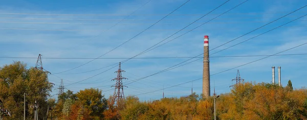 View, power station surrounded by trees