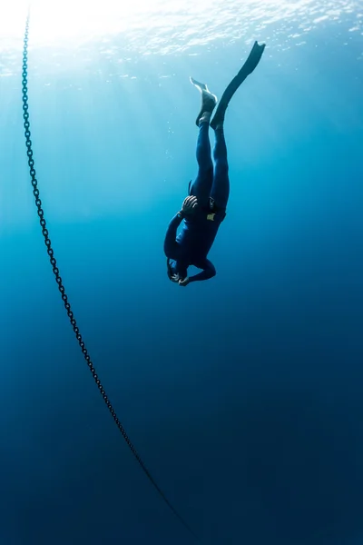 Scuba diver swims under water