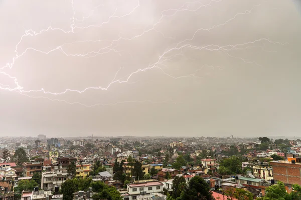 Lightning bolt over Patan and Kathmandu