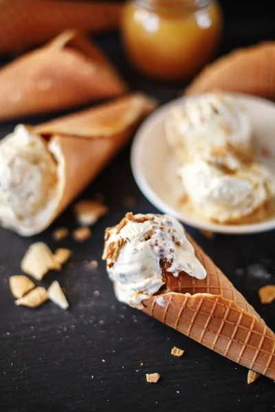 Salted caramel waffle cone ice cream