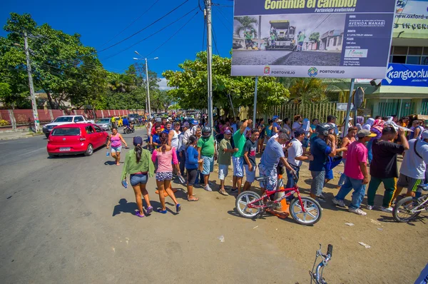 Portoviejo, Ecuador - April, 18, 2016: People in line to get some water after 7.8 earthquake