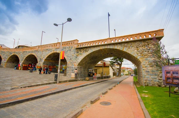 Cuenca, Ecuador - April 22, 2015: Local landmark puento roto which means broken bridge, nice old brick construction