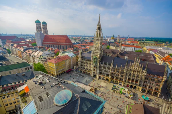 Munich, Germany - July 30, 2015: Spectacular image showing beautiful city hall building, taken from high up overlooking Munich