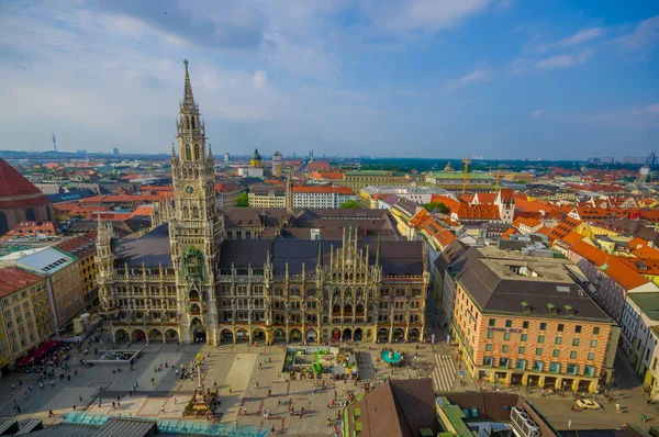 Munich, Germany - July 30, 2015: Spectacular image showing beautiful city hall building, taken from high up overlooking Munich