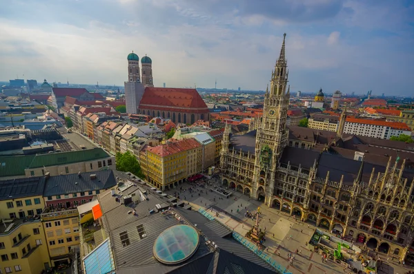 Munich, Germany - July 30, 2015: Spectacular image showing beautiful city hall building, taken from high up overlooking Munich