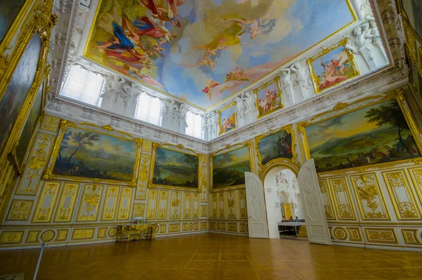 Schleissheim, Germany - July 30, 2015: Inside main palace building, rooms with incredible paintings, decorations, details and ornaments in true european traditional architecture