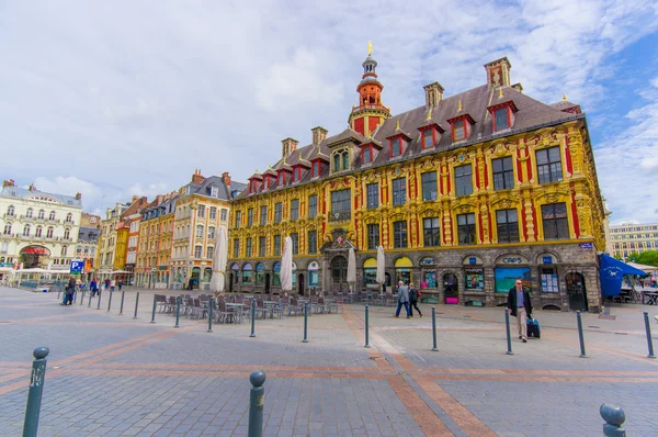 Lille, France - June 3, 2015: Beautiful Place Grande with its charming buildings and traditional european architecture sorrounding the plaza on a nice summer day