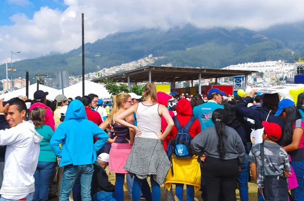 QUITO, ECUADOR - JULY 7, 2015: Pope Francisco crossing in mobilepope all the event in Ecuador, mass in Quito. People trying to see him