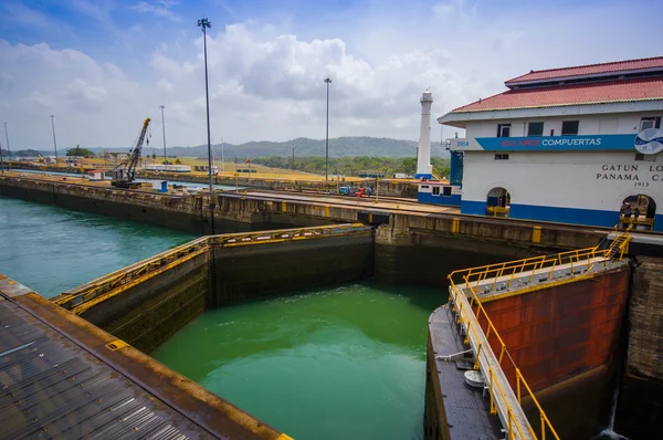 Gatun Locks, Panama Canal. This is the first set of locks situated on the Atlantic entrance of the Panama Canal.