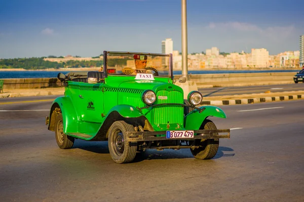 HAVANA, CUBA - AUGUST 30, 2015: Old classic American cars used for taxi and tourist transportation.