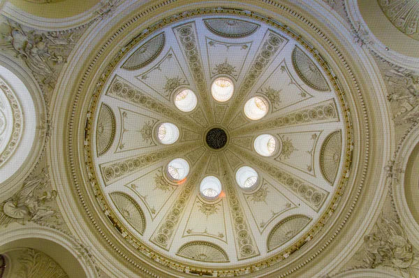 Vienna, Austria - 11 August, 2015: Inside economy class seating area on the train,  classy comfortable interior Dome ceiling of Hofburg Palace as seen from inside, beautiful patterns and royal design