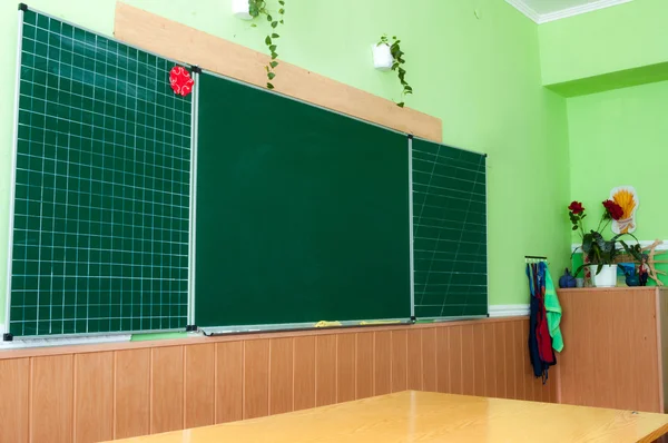 Student Desk in front of a green Board