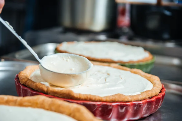 Cooking process of pie with cream