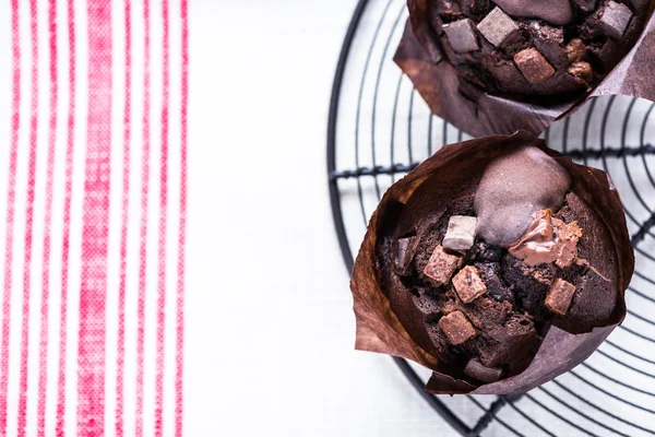 Chocolate muffin on cooling tray