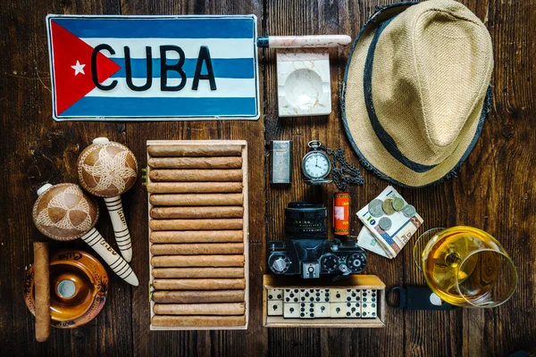 Items related to travel to Cuba concept , from above.