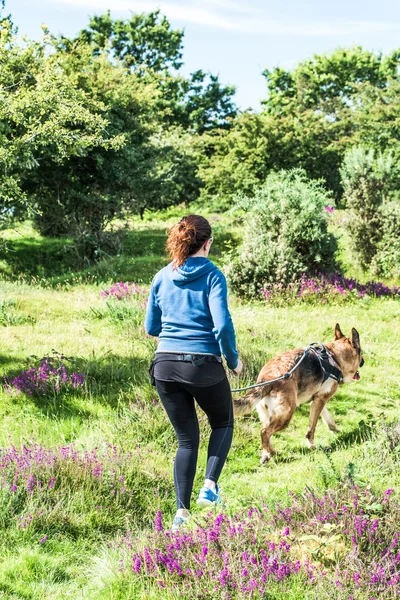 Fit young woman running with dog