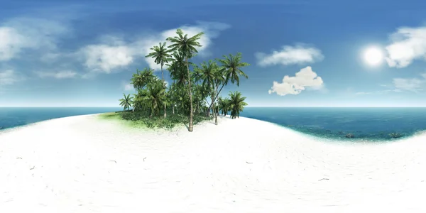 Panorama 360, sea, tropical island, palm trees, sun