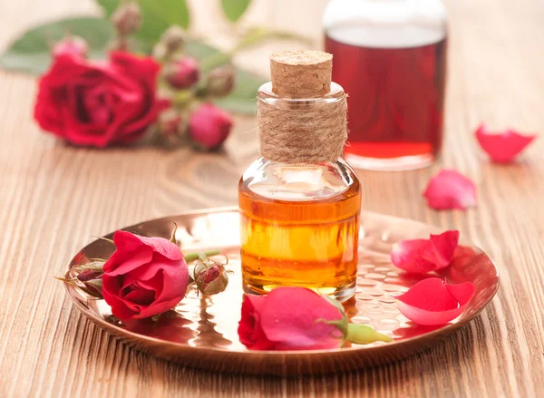 Rose essential oil, sea salt and rose flowers. Body Care and Spa