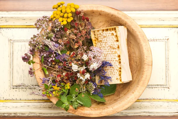 Dried and fresh herbs and flowers and herbal tea. Herbal medicine