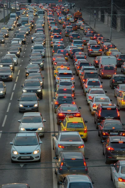 Cars stands in traffic jam on the city center