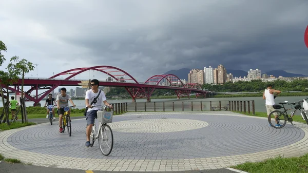 Nice view of Taipei Central River bike path, Taiwan