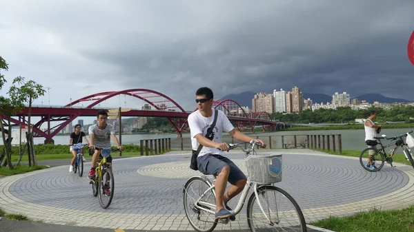 Nice view of Taipei Central River bike path, Taiwan