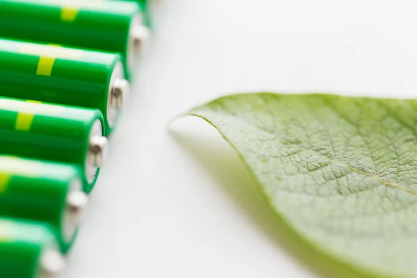 Close up of green alkaline batteries