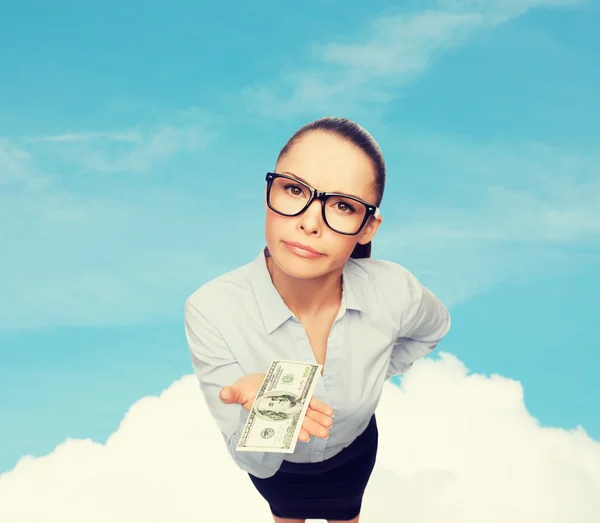 Smiling businesswoman with dollar cash money