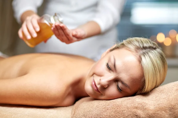 Close up of woman lying on massage table in spa