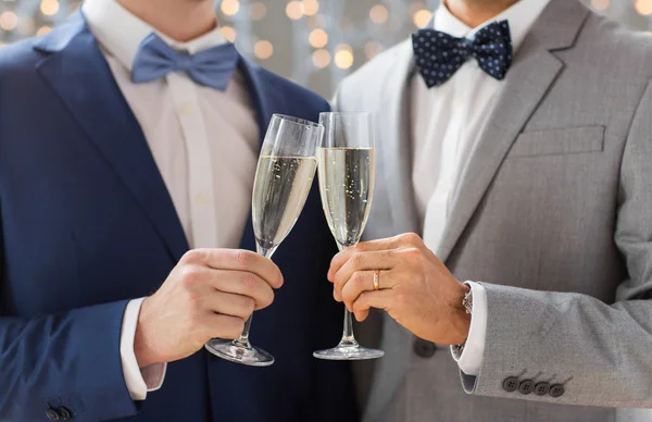 Close up of male gay couple with champagne glasses