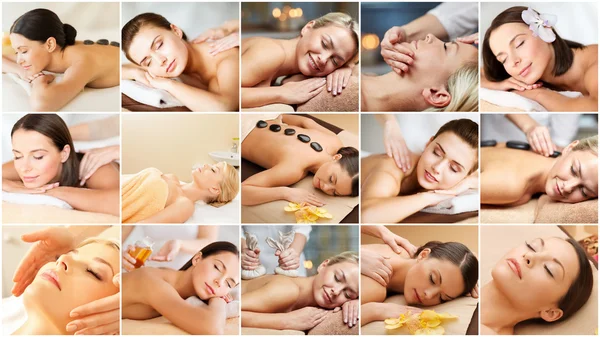 Women having facial or body massage in spa salon