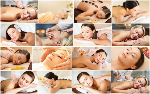 Women having facial or body massage in spa salon
