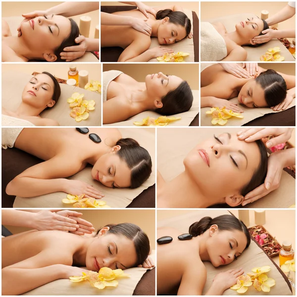 Woman having facial or body massage in spa salon