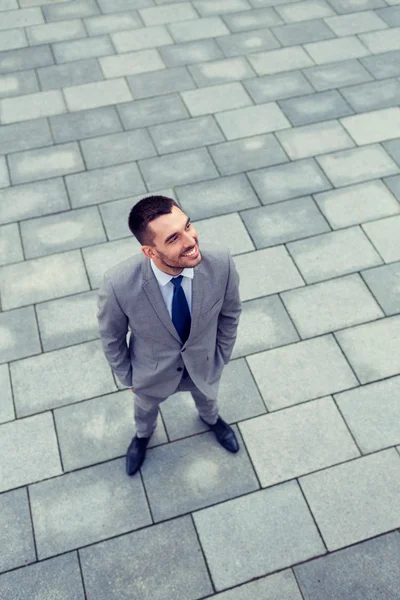 Young smiling businessman outdoors from top