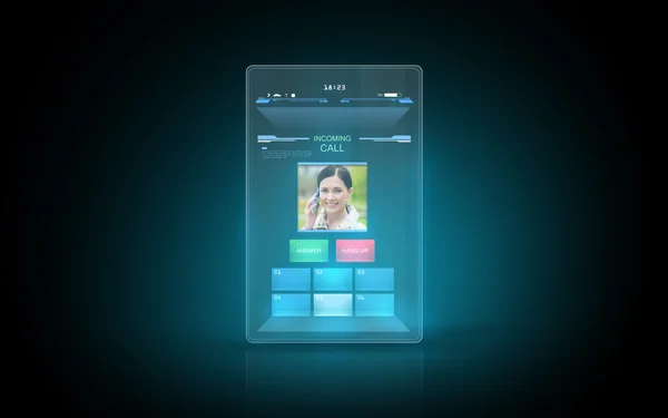 Tablet with video call interface on screen